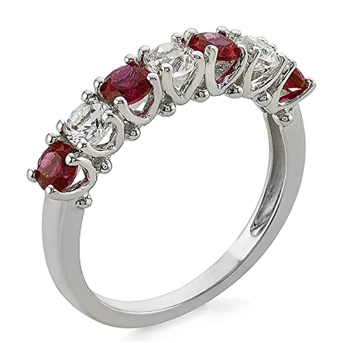 Tirafina Lab-Created Ruby And Lab-Created White Sapphire Band Ring, Alternating Stones, Sterling Silver, (3.5Mm Stone) #TOP1