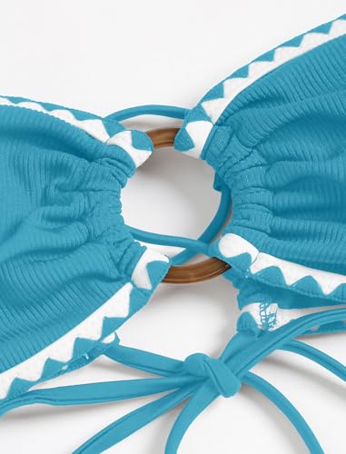 Image of ZAFUL Women's Bandeau Bikini O Ring Strapless Tie Back High Cut Two Piece Swimsuit Bathing Suits
