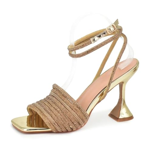 Vsadsau Women Wedding Bride High Heel Sandals Wedding Party Prom Rhinestones Sandals High Heels Slipper