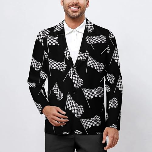 Checkered Racing Flag Men's Suit Jacket 2 Button Lapel Blazers Business Coat Tuxedo for Wedding Dinner2