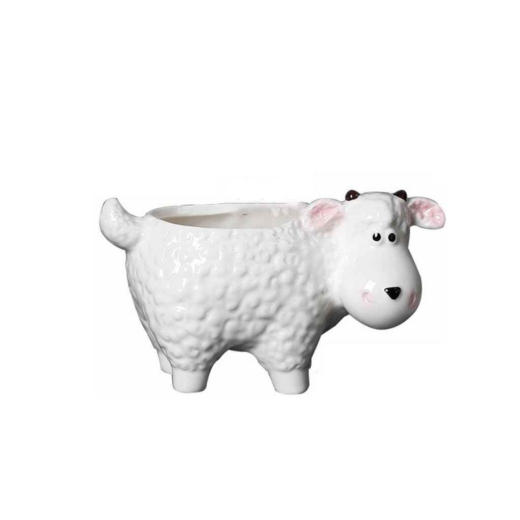 GELASIGE Flower Pots Ceramic flower pots, cute animal pots, cactus succulent pots, desktop balcony decoration Outdoor Flower Pots(A)