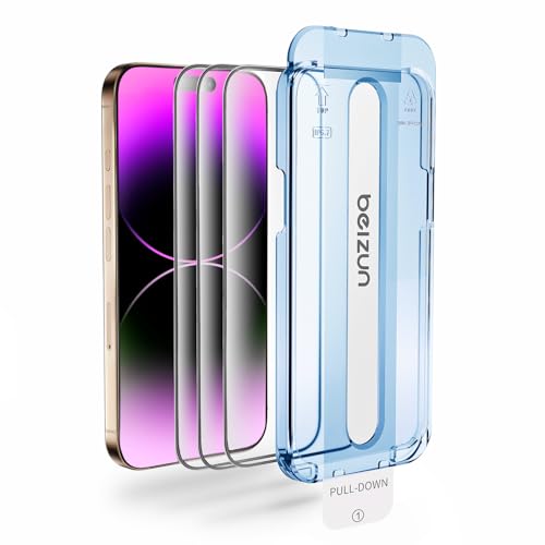 Image of Beizun for iPhone 15 & iPhone 16 Screen Protector 3-Pack: Military 9H Tempered Glass, Easy Installation, Anti-Glare Full Coverage, Anti-Fingerprint