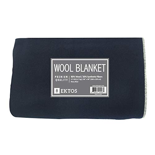 EKTOS 80% Wool Blanket, Navy Blue, Light & Warm 3.7 lbs, Large Washable 66\"x90\" Size, Perfect for Outdoor Camping, Survival & Emergency Preparedness Use - Thumbnail 3