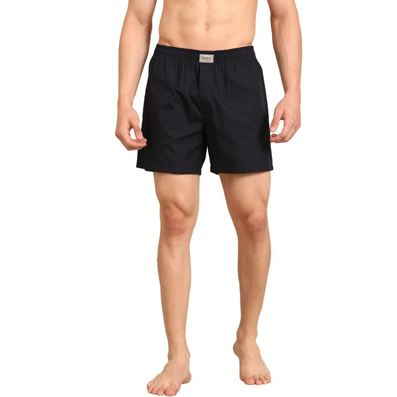 Image of Pepe Jeans Men's Solid 100% Cotton Regular Fit Long Boxer Shorts | Classic Comfortable Innerwear Long Boxer for Everyday & Lounge Wear | Soft Breathable Fabric | Elastic Waistband | All-Day Comfort