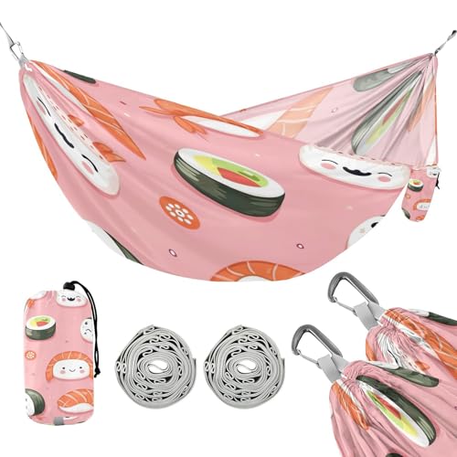 ATTX Sushi Kawaii Pattern Camping Hammock - Lightweight & Portable Hammocks, Heavy Duty 330lbs Capacity for Indoor, Hiking, Backpacking, Travel, Backyard, Beach#481