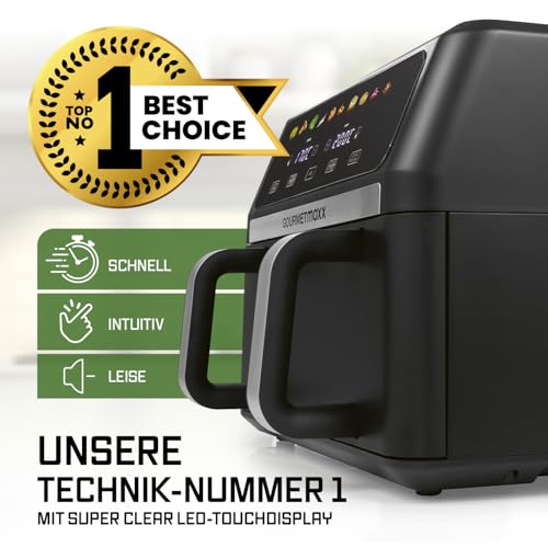GOURMETmaxx Heißluftfritteuse AirGenius 10L | 2x5L Airfryer Vario-Kammer | Fritteuse mit 10 Programmen & Touchscreen | Heißluftfritteuse 2 Kammern | Heissluftfritteuse Doppelkammer für max. 8 Personen 2