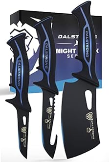 Dalstrong 3pc Kitchen Knife Set-Night Shark Series-High Carbon Steel-Titanium Coated-NonSlip Handle-Boning,Cleaver and Hook Fish Knives - w/Sheath-NSF Certified