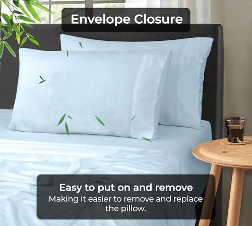 Image of Royale Linen Cooling Pillow Cases Standard Size Set of 2-100% Rayon Derived from Bamboo Cooling Pillowcase for Hot Sleepers - Soft & Silky Pillow Covers with Envelope Closure (Lake Blue 20x26 Inch)