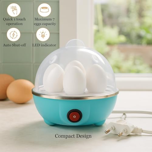 Image of Electric Egg Boiler | 3 Boiling Modes | Automatic Operation | Overheat Protection |75ml | Plastic | 7 Egg Poacher For Steaming, Cooking, Boiling And Frying, (350 Watts) (Multicolor)