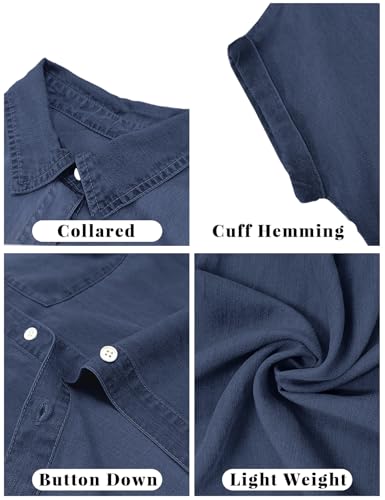 Image of Zilcremo Women Summer Short Sleeve Button Down Denim Shirt Dress