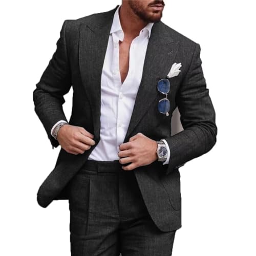 Linen Suit Set for Men Beach Wedding Suit Summer Slim Fit 2 Pieces Casual Light Weight Mens Suits Blazer Jacket Tuxedo Pants