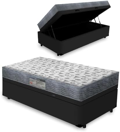 Cama Box Baú com Colchão D33 Iso 100 - Ortobom (Preto, Solteiro 8...