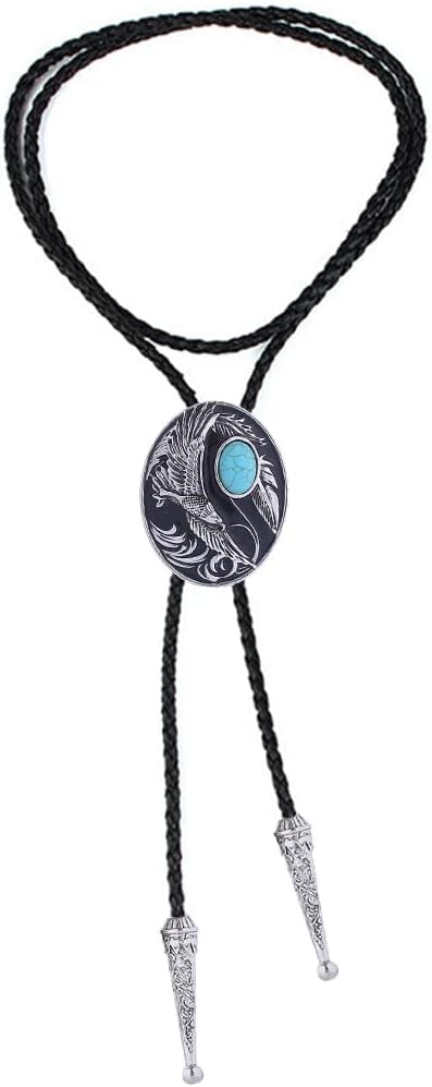 Bolo Tie For Men,Cowboy Necklace,Flying Eagle Turquoise Jade Tiger-eye Bola Bolo Tie Wedding