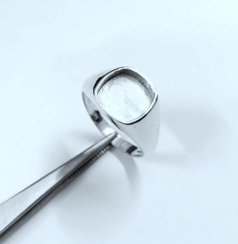 Miniatura 3 de Anillo cuadrado de plata de ley 925 con forma de cojín para hombre, ajuste de bisel en blanco, 0.49 x 0.39 pulgadas, base de anillo en blanco,