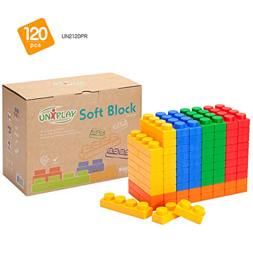 Uniplay Basic Soft Building Blocks — Cognitive Development Toy, Educational Blocks, Interactive Sensory Chew Toy For Ages 3 Months And Up (120-Piece Set) #TOP3