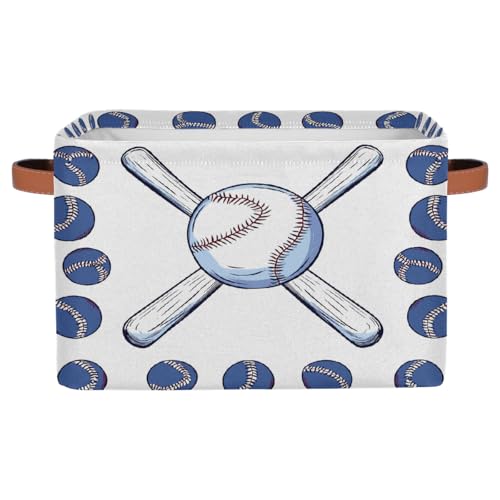 Image of Sport Baseball Storage Baskets for Organizing, Fabric Collapsible Storage Bins Box Baseball Bat Decorative Toy Organizer Baskets for Closet Shelves Gift Basket 1 Pc