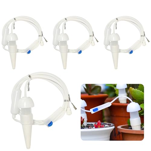 BaraRose 水やり 自動 サイフォン式自動水遣り器 4 個入り 陶器製自動給水キャップ 150cm ビジュアルスポイト付き 出水量調節可能 使用簡単 土に挿し込み式 留守中・旅行・外出時の水やり当番に最適 観葉植物・鉢植え・植木鉢・盆栽・野菜全対応