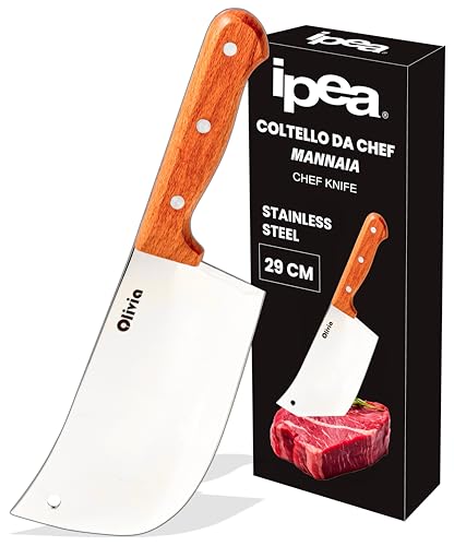 IPEA Couperet de Cuisine - Couteau de Chef Professionnel - 29 cm - Lame en Acier Tranchante pour Couper la Viande et les Aliments - Manche Ergonomique en Bois - Couteau...