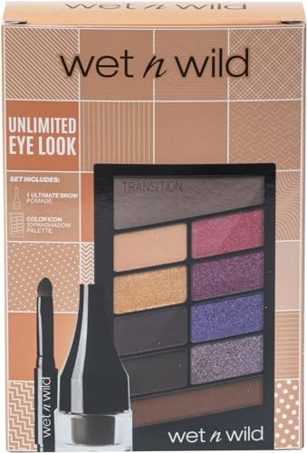 Wet n Wild Ultimate Eye Look Set, Set de Maquillaje con Pomada de Cejas de Larga Duración y Paleta de Sombras Color Icon de 10 Tonos, Gel de Cejas en Tono Medium Brown