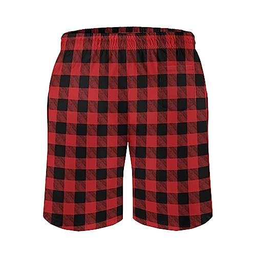 Red Buffalo Plaid Mens Swim Trunks Quick Dry Beach Shorts Casual Sports Board Shorts Swimwear with Pocket3