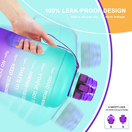 Quifit 1 Gallon Water Bottle - 128 Oz Water Bottle With Times To Drink - Bpa Free Motivational Water Bottle With Infuser - Large Water Bottle - Sports Water Bottle 1 Gallon In Gym(Greem/Purple, 1 Gallon) #TOP3