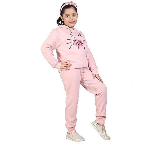 Image of LABEL MY Girls Cotton Loop Knit Full-Sleeve Printed Hoodie Sweatshirt & Joggers Tracksuit | Comfortable and Stylish Coord Set for Kids & Teens| 5-16 Years