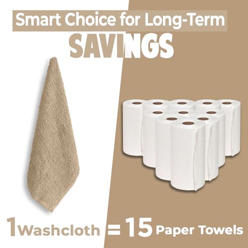 Image of DAN RIVER 24 Pack Wash Cloths for Showering [12x12] - 100% Cotton Washcloths Premium Quality Flannel Face Cloths for Bathroom, Highly Absorbent and Soft Feel Wash Clothes, Tan