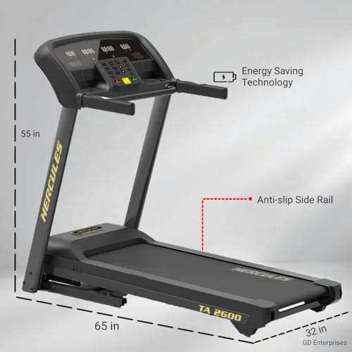 Image of Hercules Fitness TA2600 Treadmill | Max User Weight 130 Kgs | 4.0 HP AC Motor | 15 Level AUTO Incline | Bluetooth MP3 Player Available | Max Speed 18 Km /Hr