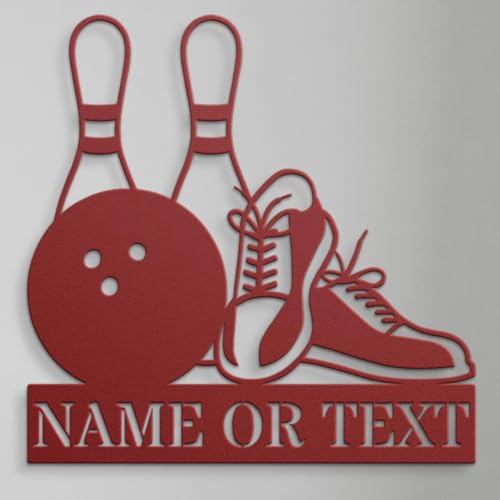 Egeshangb Custom Name Bowling Metal Wall Art Personalized Bowling Saloon Hanging Sport Player Souvenir Holiday Christmas Gift, Exotic Bowlings Sculpture Sign for Inside Outside Decoration.