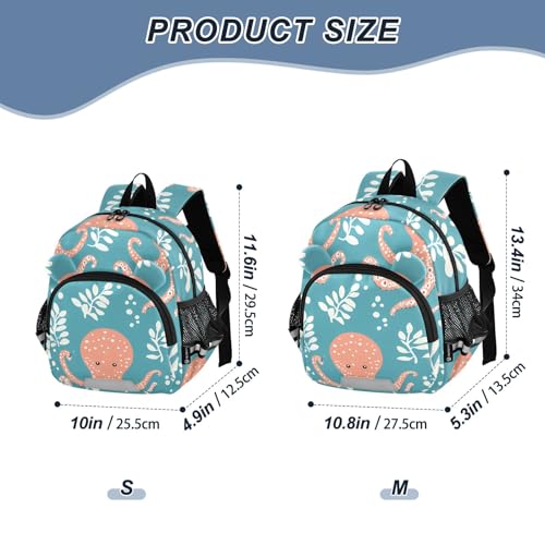 Kid's Backpack for Boys & Girls Toddler Bag Octopus Leaves Pattern Backpack with Safety Leash2