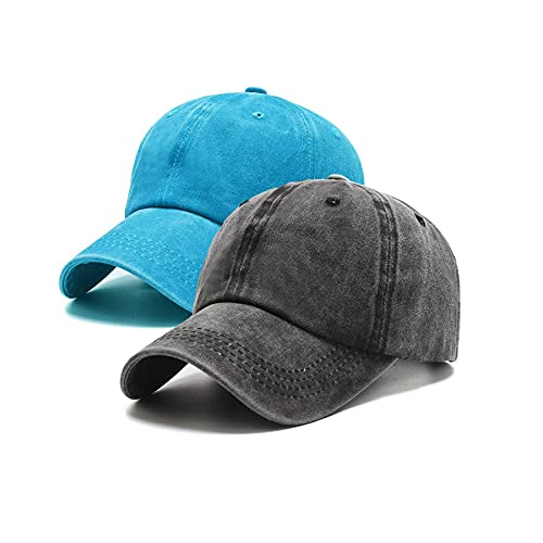 Image of PFFY 2 Packs Vintage Washed Distressed Baseball Cap Golf Dad Hat for Men Women