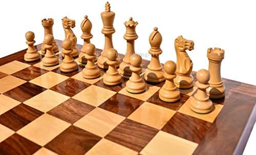 Miniatura 5 de --Juego de ajedrez de la serie Grandmaster, piezas de ajedrez de boj y boj dorado verde de 3.75 pulgadas, juego de ajedrez King Luxury Wood Staunton