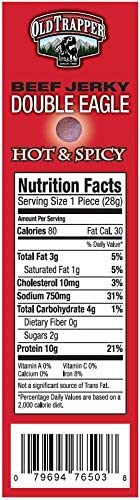 Old Trapper Hot & Spicy Double Eagle Beef Jerky | Traditional Style Real Wood Smoked | 10G Of Protein | 1 Jar (80 Pieces) #TOP4