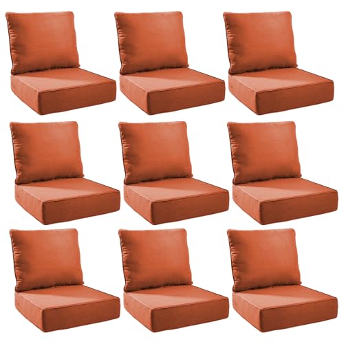Image of Outdoor Cushion Set for Patio Furniture, UV Resistant, Water Resistant - 6 Inch Thick Foam Garden Cushions- 24x24 Inch Patio Seat Covers for Chair /Sofa /Couch | Orange | 9-Pack |