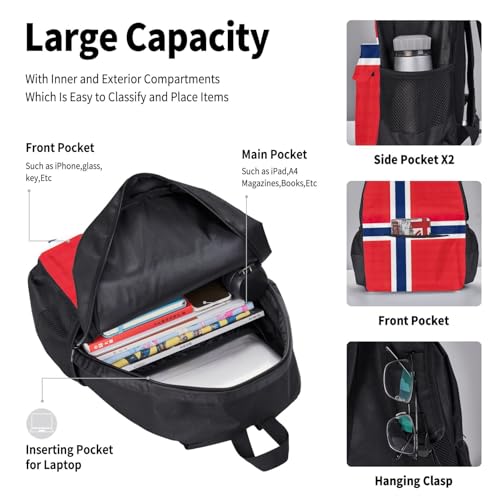 Norwegian Flag Print 3-Piece Set Backpack, Lunch Bag And Pencil Case, For Travel, College, And Daily Use 6