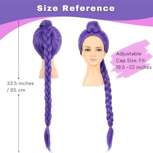 Image of morvally 33.5 Inches Purple Long Braided Ponytail Wig - Anime Cosplay Wigs for Halloween Costume Party (Purple)