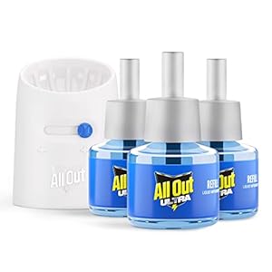 All Out Ultra Combo Pack 3 Refill + 1 Machine | Ultra Liquid Power | Kills Dengue Mosquitoes | 100% More Power Mosquito Repellent, Blue