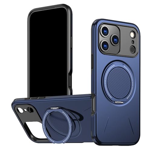 LUNBER-ARMOR・For iPhone Air ケース 耐衝撃 カバー 一体型リング付き スタンド機能 2重構造 Qi充電 ワイヤレス充電 対応(ブルー)