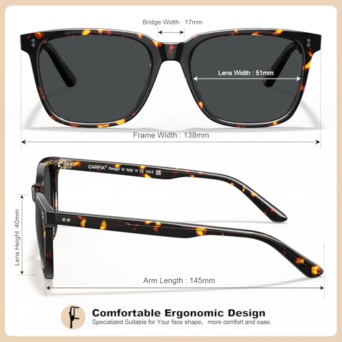 CARFIA Acetate Polarized Sunglasses for Women Small Face - AntiGlare UV400 Protection CA53544