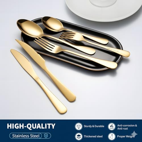 GPY 36-Piece Gold Silverware Set with Steak Knives, Flatware Set for 6 - image 4