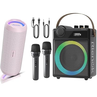 RIENOK Portable Bluetooth Speaker 30W Plus 100W Voice Amplifier with 2 Wireless Microphones