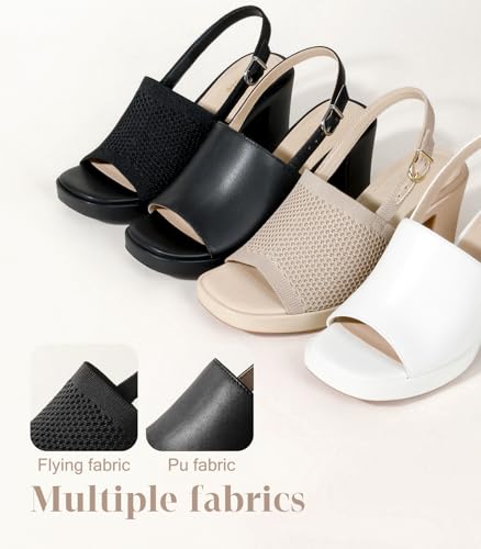 Ankis Black White Nude Heels Platform Heeled Sandals Knit Chunky Block Elastic Slingback Open Toe Ankle Strappy Heels3