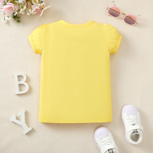LYSMuch 1-14Y Girls Short Sleeve Shirt Toddler Round Neck T-Shirt Baby Puff Tops Casual Loose Blouse2