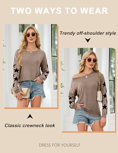 Image of Blooming Jelly Womens Off The Shoulder Sweater Knit Pullover Long Sleeve Star Print Lightweight Cute Tops Fall Chothes