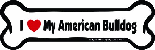 Image of Imagine This Company I Love My Breed Bone Shaped Pet Magnet; Removable Magnets for Cars, Fridges, Lockers & More, Stylish Pet Inspired Car Accessories, 2 x 7 inches, White /Black, American Bulldog