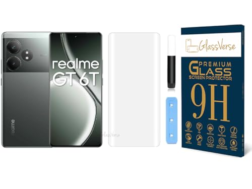 Image of GlassVerse Realme GT 6T UV Tempered Glass Screen Protector. Pack Of 1 | 3D Curved Edge | 9H Hardness | Full UV Glue with UV Light | Anti-Scratch | Case Friendly | HD Clear. (6.78 Inches)