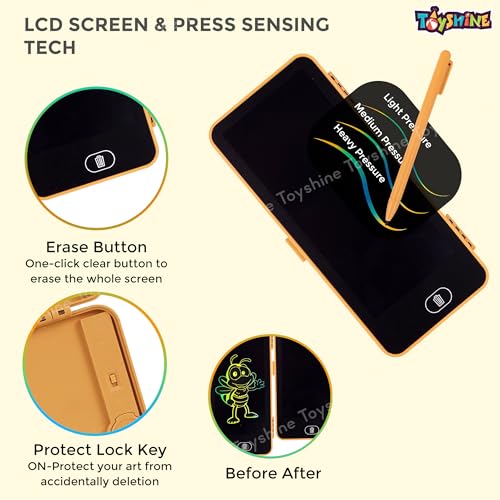 Image of Toyshine 2 in 1 Digital LCD Writing Pad Children Doodle Board with Pencil Box for Kids 3-10 Years Old Boys /Girls Gifts Education Learning Toy, Yellow
