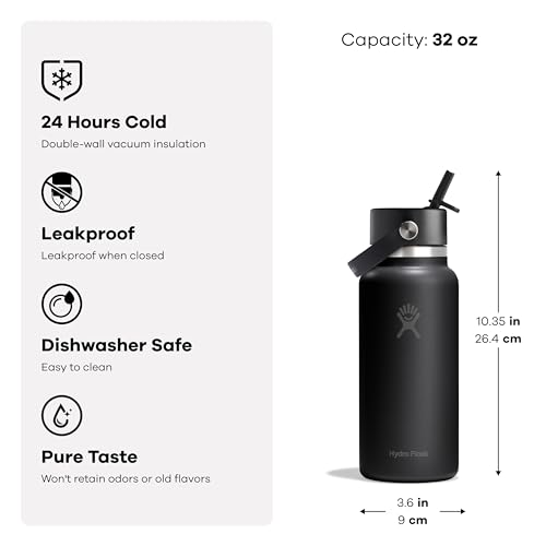 Image of Hydro Flask Water Bottle - Insulated Stainless Steel - Wide Mouth Flex Straw Lid, Non Spill, Leakproof and Refillable in 32 Oz Supernova Purple