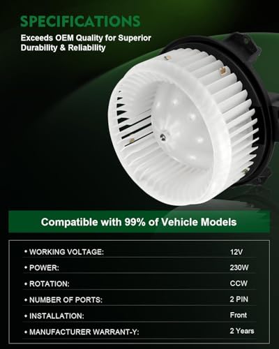 Image of Front HVAC Blower Motor 700194 for:-Honda Civic 2006 2007 2008 2009 2010 2011, for:-Jeep Wrangler 2007 2008 2009 2010 3.8L L4 V6, A /C Heater Blower Motor Replace 75821, PM9177, 79310-SNA-A01