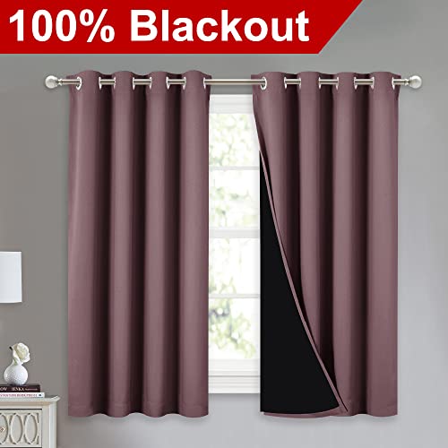 Image of NICETOWN 100% Blackout Curtains 54 inches Long, Double-Deck Completely Blackout Window Treatment Thermal Insulated Lined Drapes for Small Window (Dry Rose, 1 Pair, 52 inches Width Each Panel)